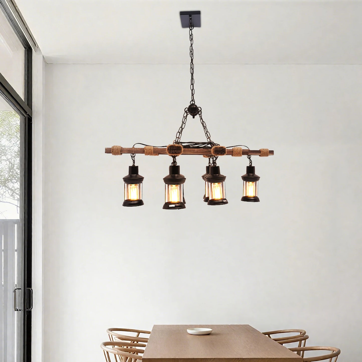 Vintage Wood Ceiling Chandelier Industrial Pendant Light