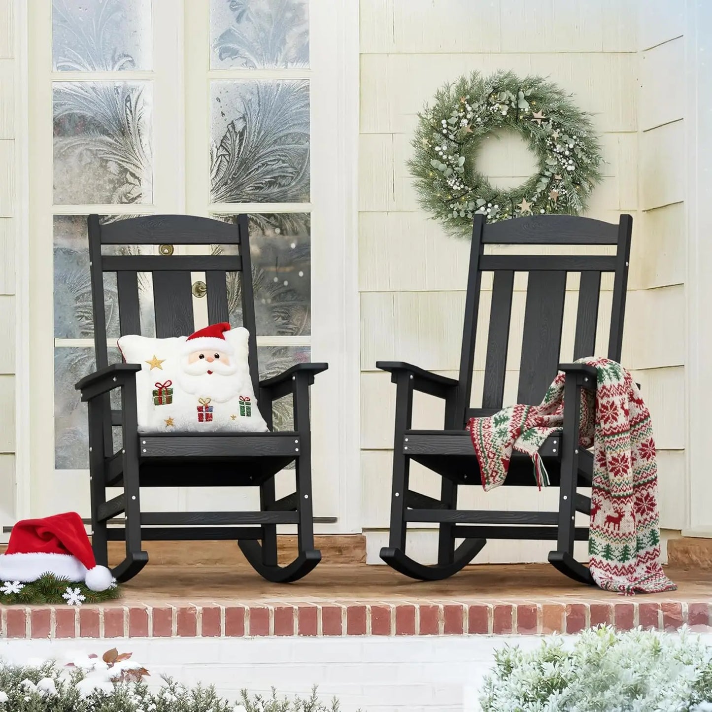 Outdoor Rocking Chairs Set of 2 Weather-Resistant Plastic Rockers