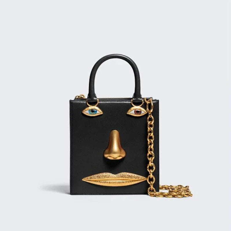 Mini Leather Face Bag Crossbody For Women With Chain Strap