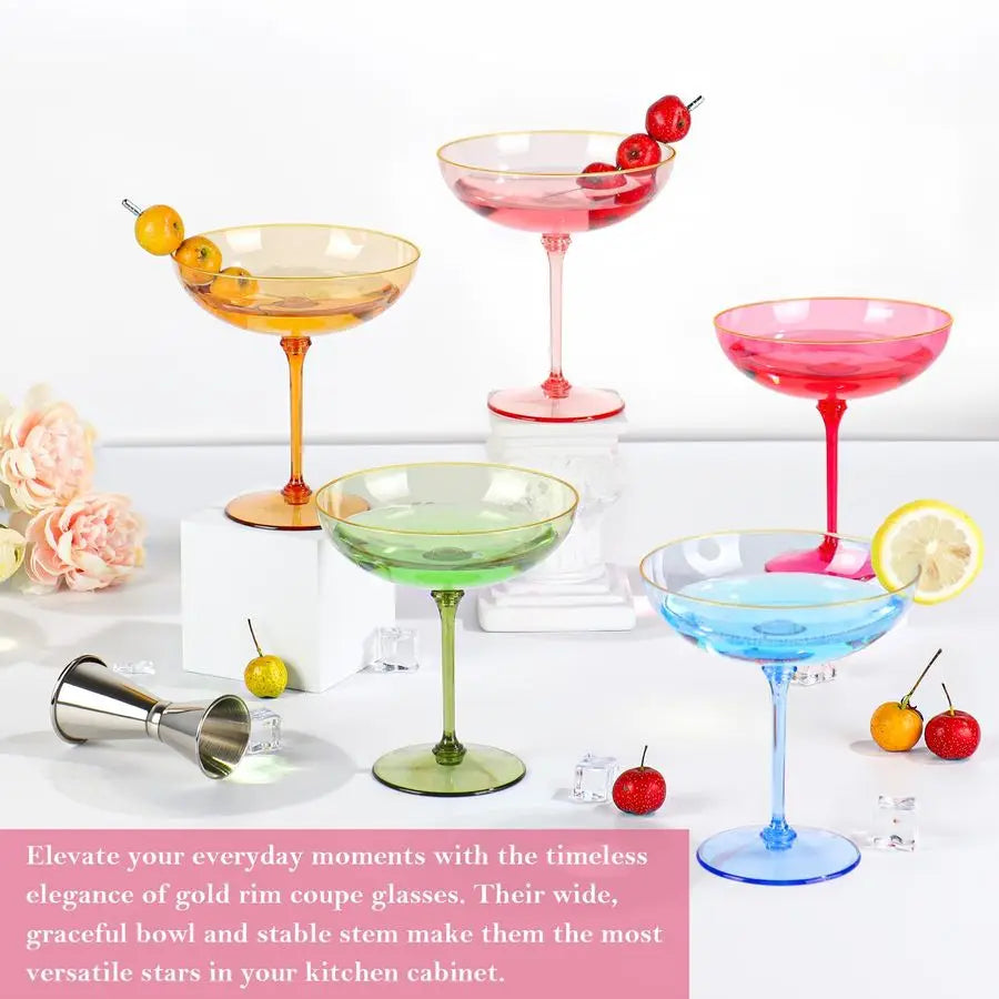 PCS Plastic Coupe Glasses 9 oz Pink Detachable Gold Rim Martini Glass Espresso Champagne Cocktail Cups Disposable Vintage Margar