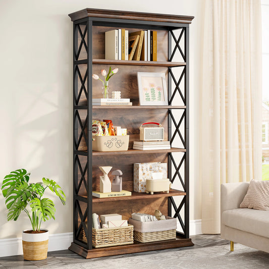 Tribesigns Five Tier Industrial Bookcase, Floor Standing Bookshelves