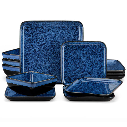 MALACASA Ceramic Dinner Set Square Reactive Glaze Tableware