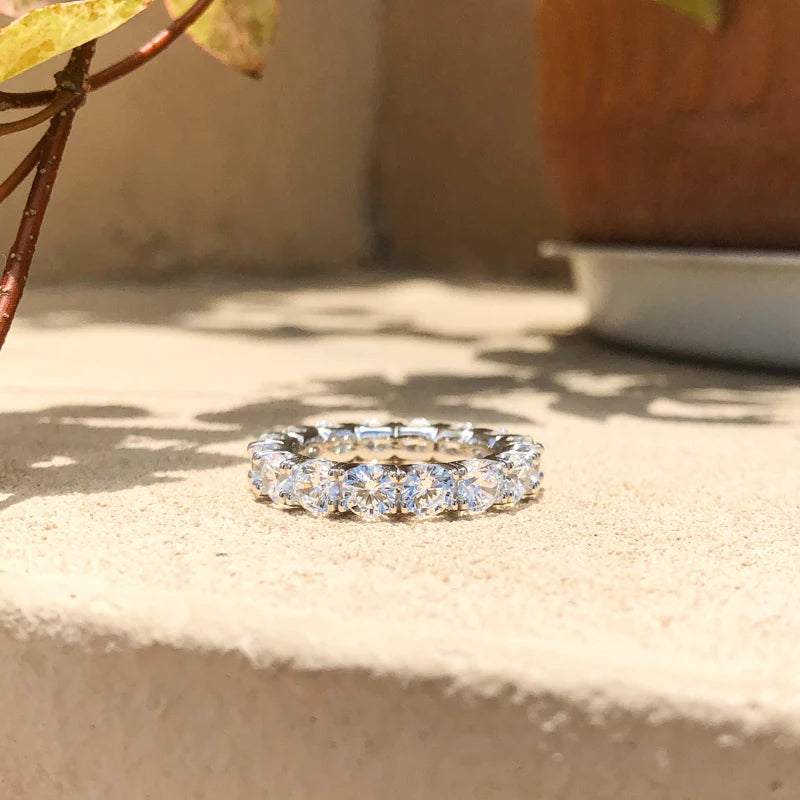 OXTAO 4mm Round Cut Eternity Band Ring Zircon 925 Sterling Silver Engagement Wedding Rings for Women Men Promise Jewelry Gift