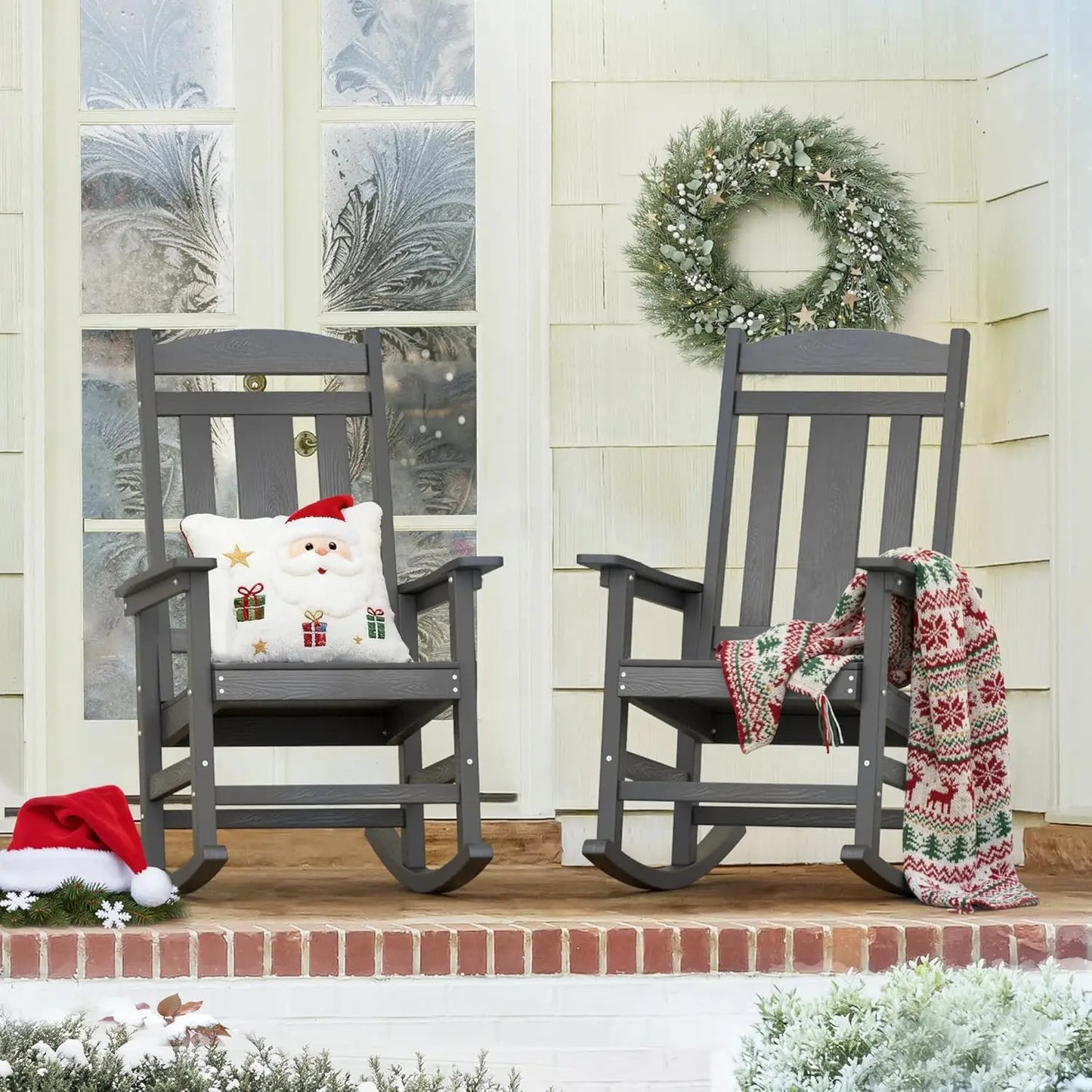 Outdoor Rocking Chairs Set of 2 Weather-Resistant Plastic Rockers