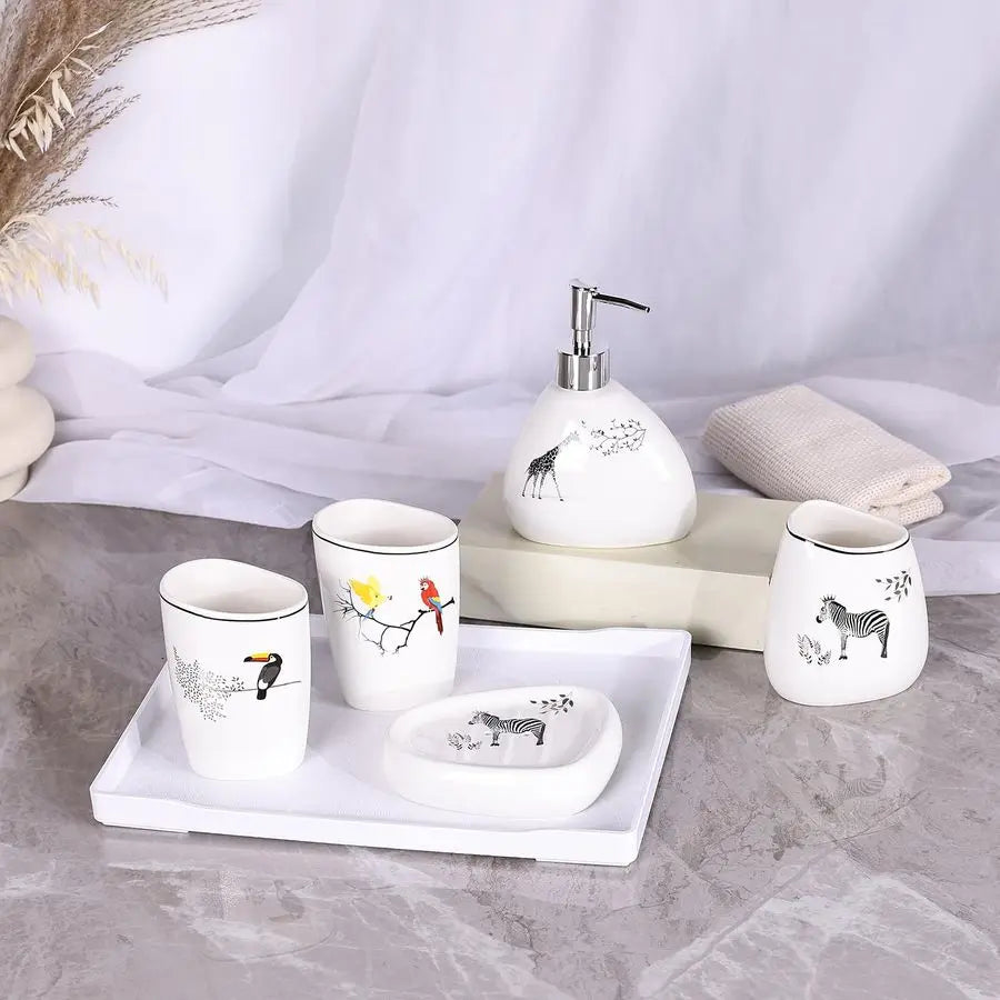 Bathroom Accessories Set,Modern Countertop Bathroom Decor,Luxury 6 Piece Bathroom Accessory Set,Complete with Soap Dispenser,Too