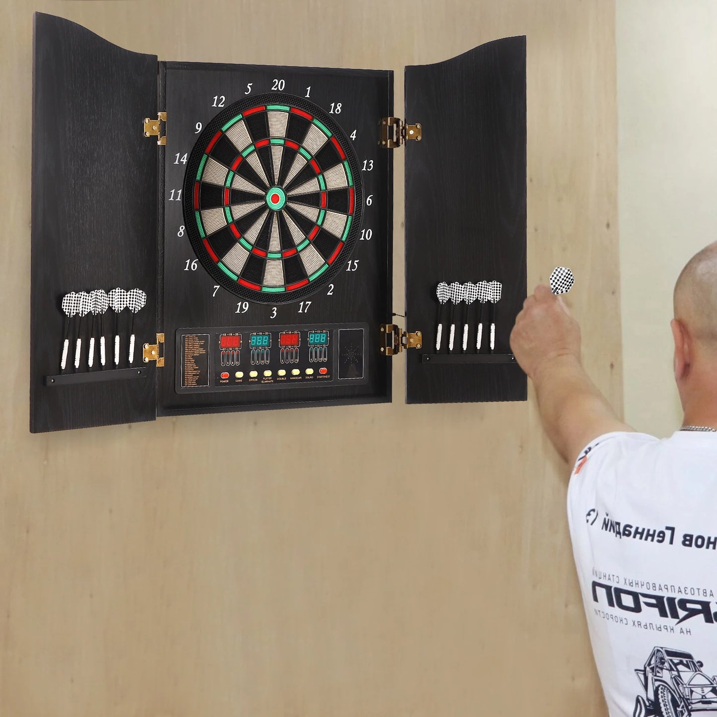 Electronic Dart Board Set With LED Displays 243 Games Voice Prompts CB05E