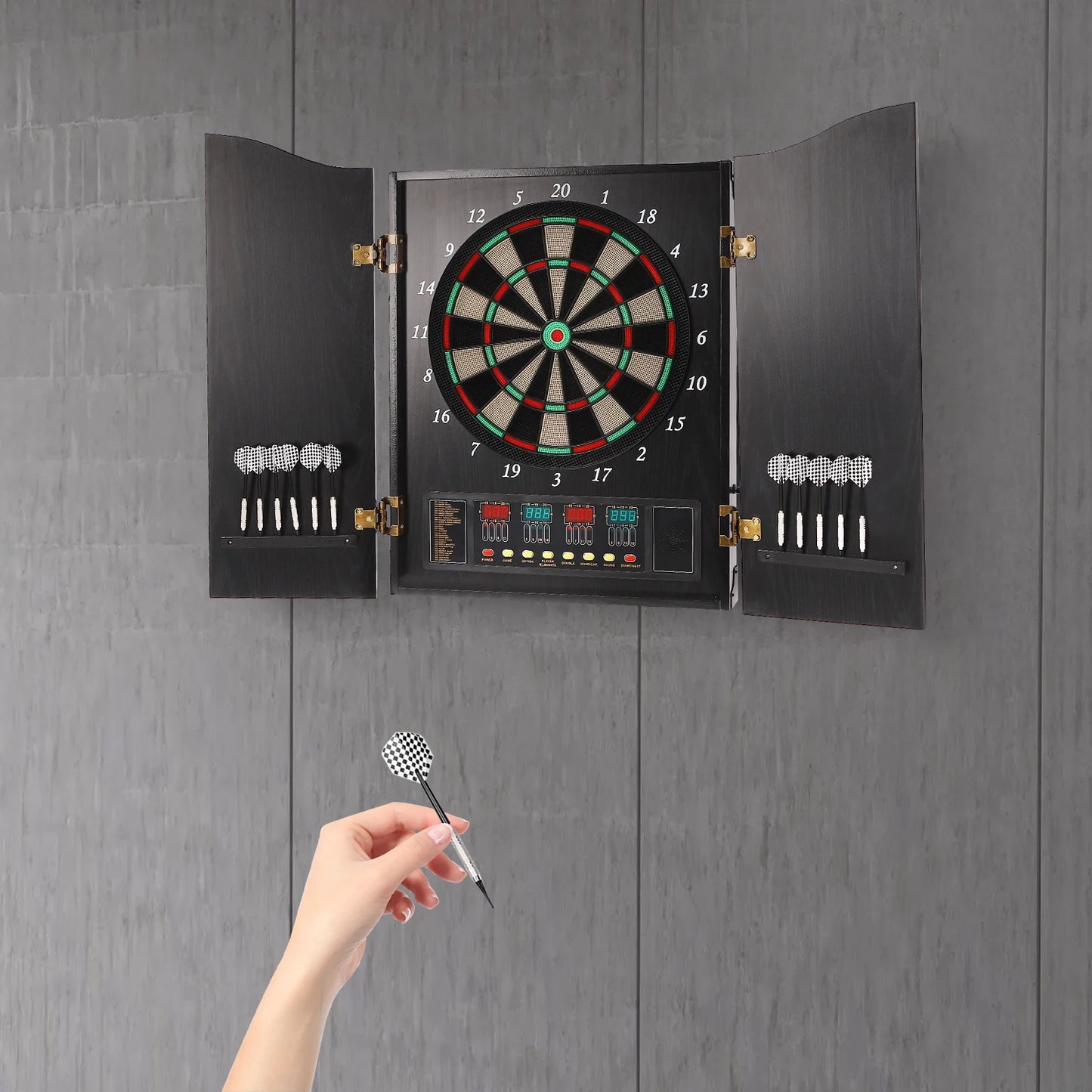 Electronic Dart Board Set With LED Displays 243 Games Voice Prompts CB05E