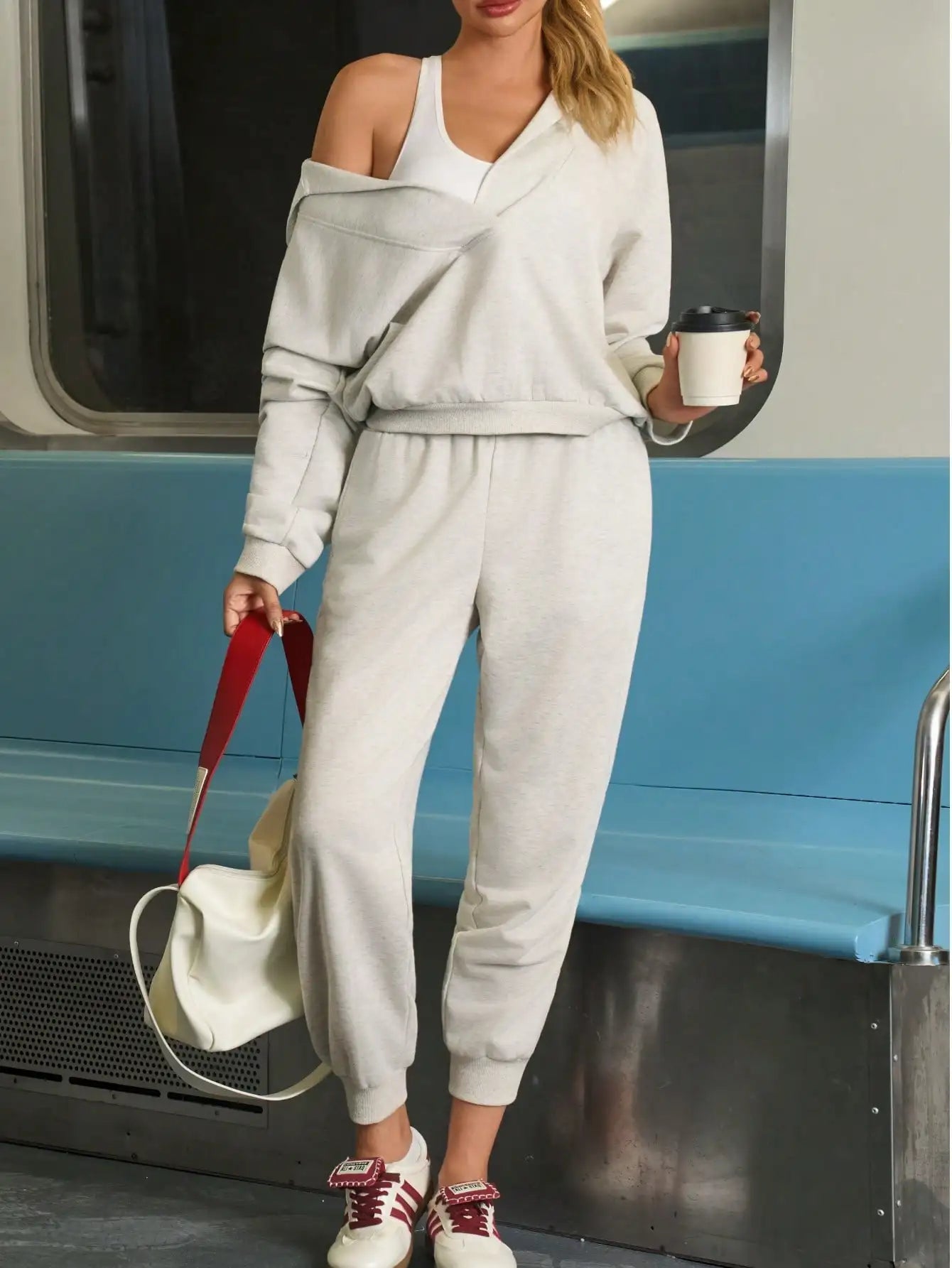 Knitted Half Zip Top And Elastic Cuff Joggers Loungewear