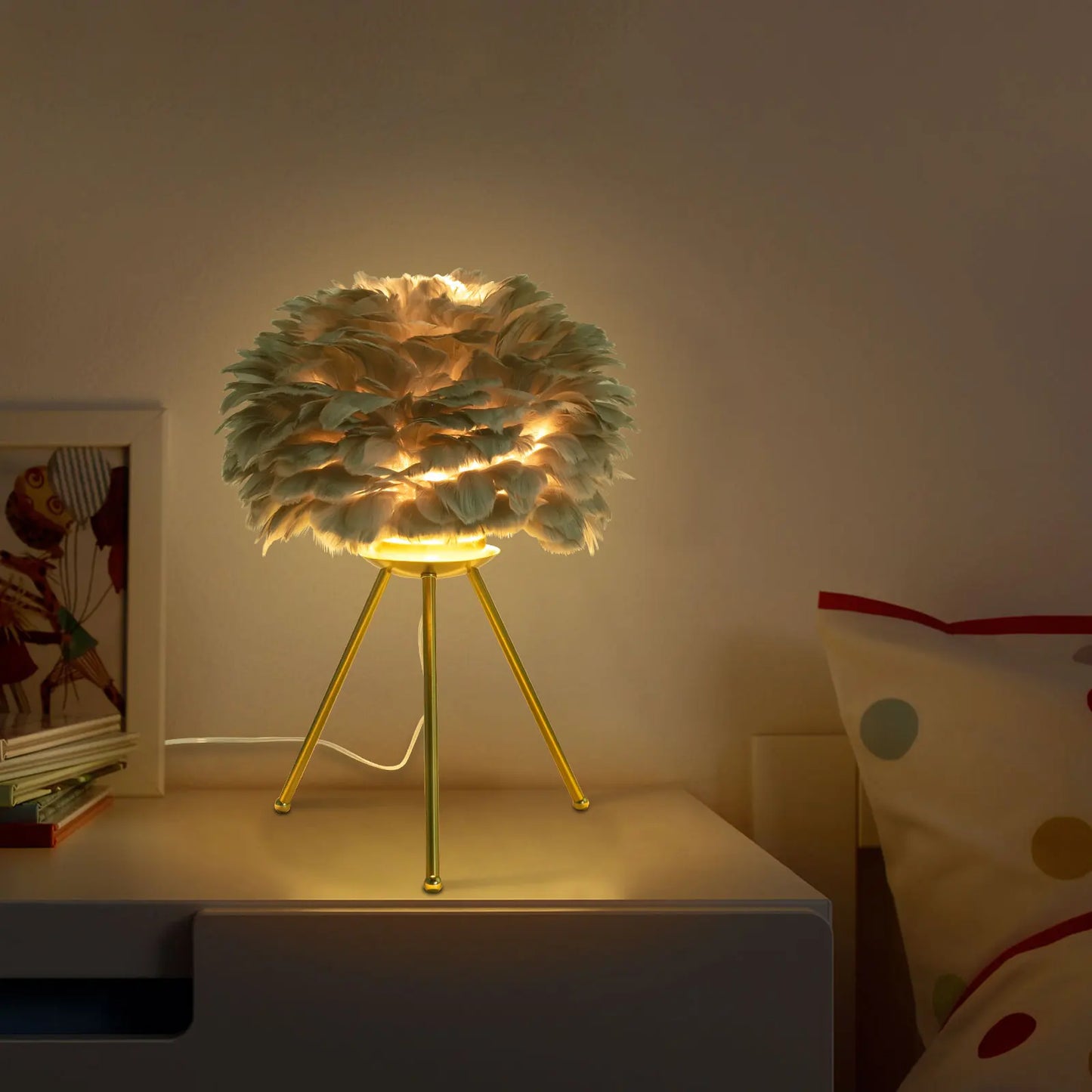 Feather Desk Lamp On Tripod Stand For Study Spaces