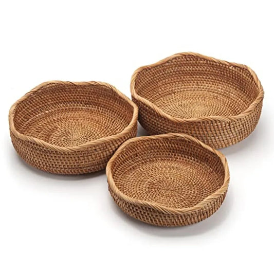Natural Bamboo Rattan Storage Baskets Set Of 3 For Fruit