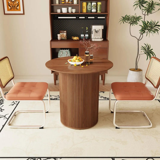 31.5" Round Dining Table for 2 People, Small Kitchen Dinner Table with Fluted Wood Base, Farmhouse Circle Dining, Customized