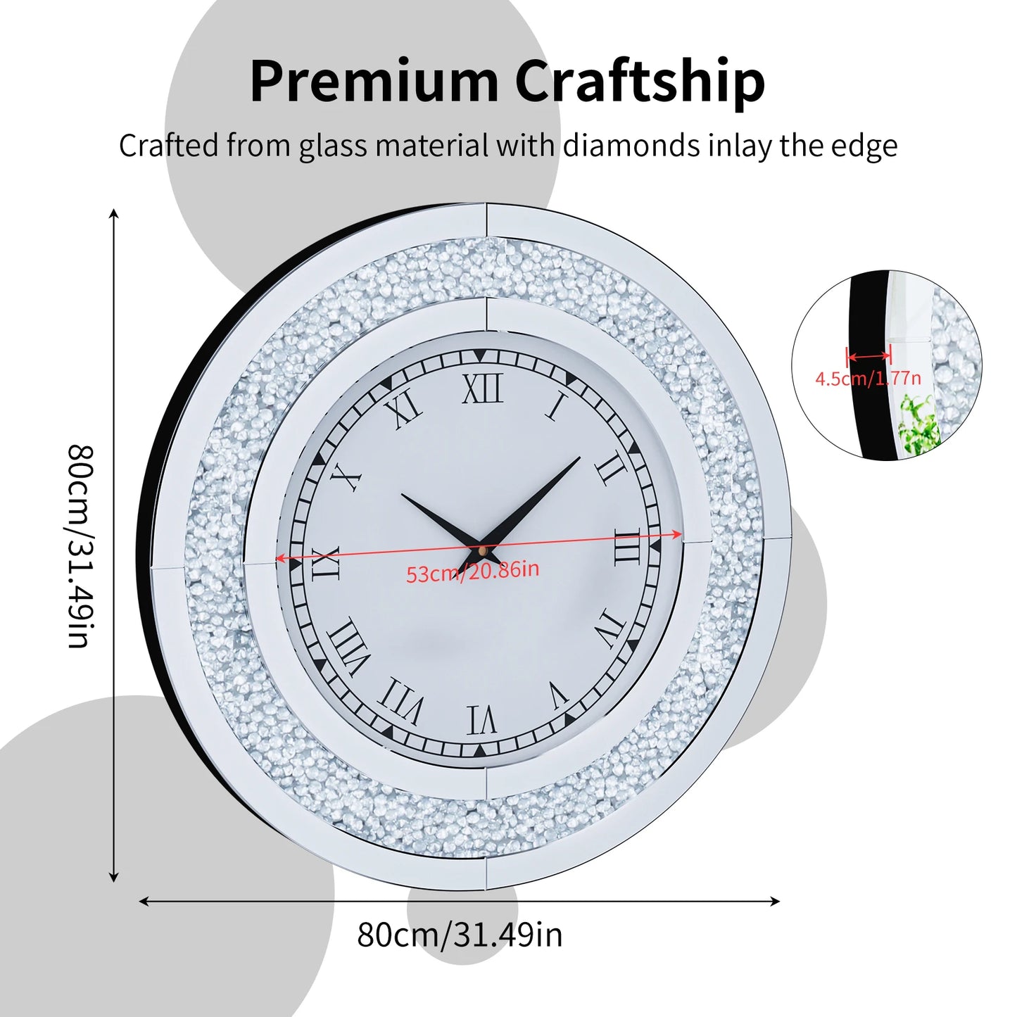 Mirrored Wall Clock With Crystal Accents And Sparkle Design