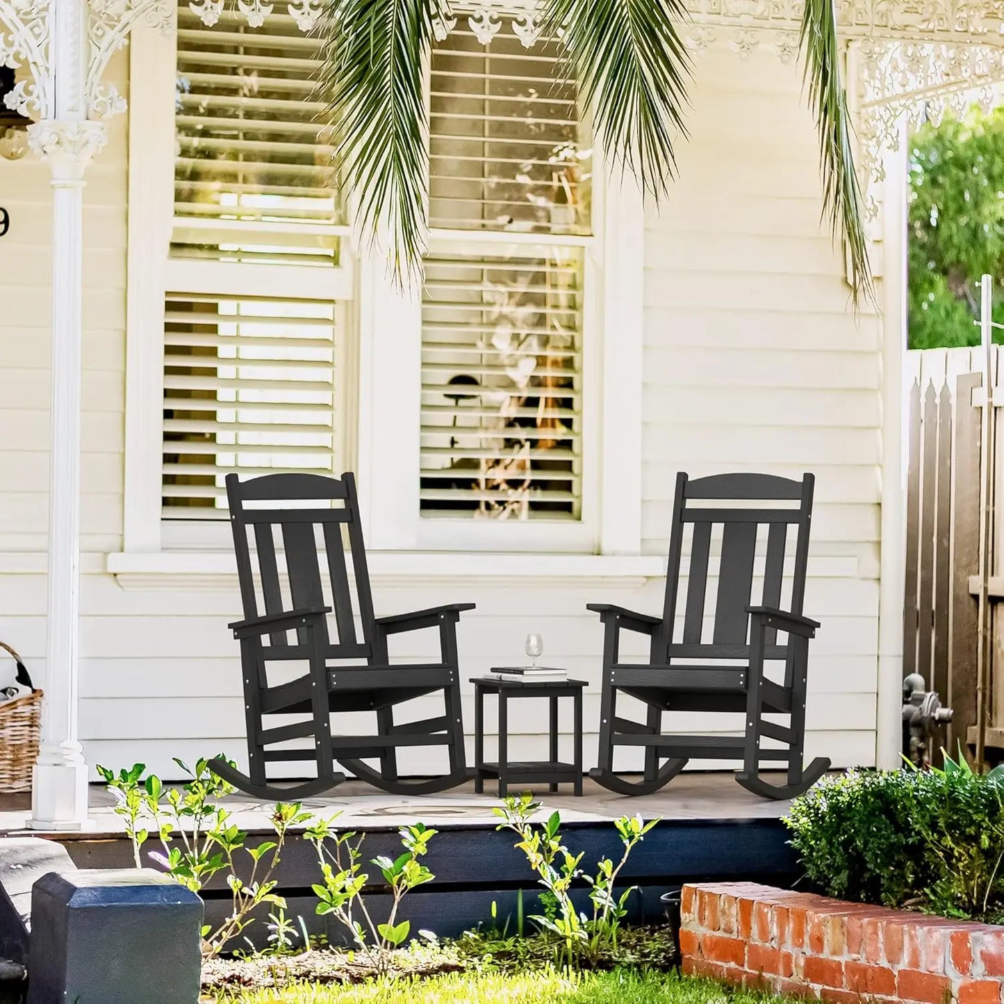 Outdoor Rocking Chairs Set of 2 Weather-Resistant Plastic Rockers