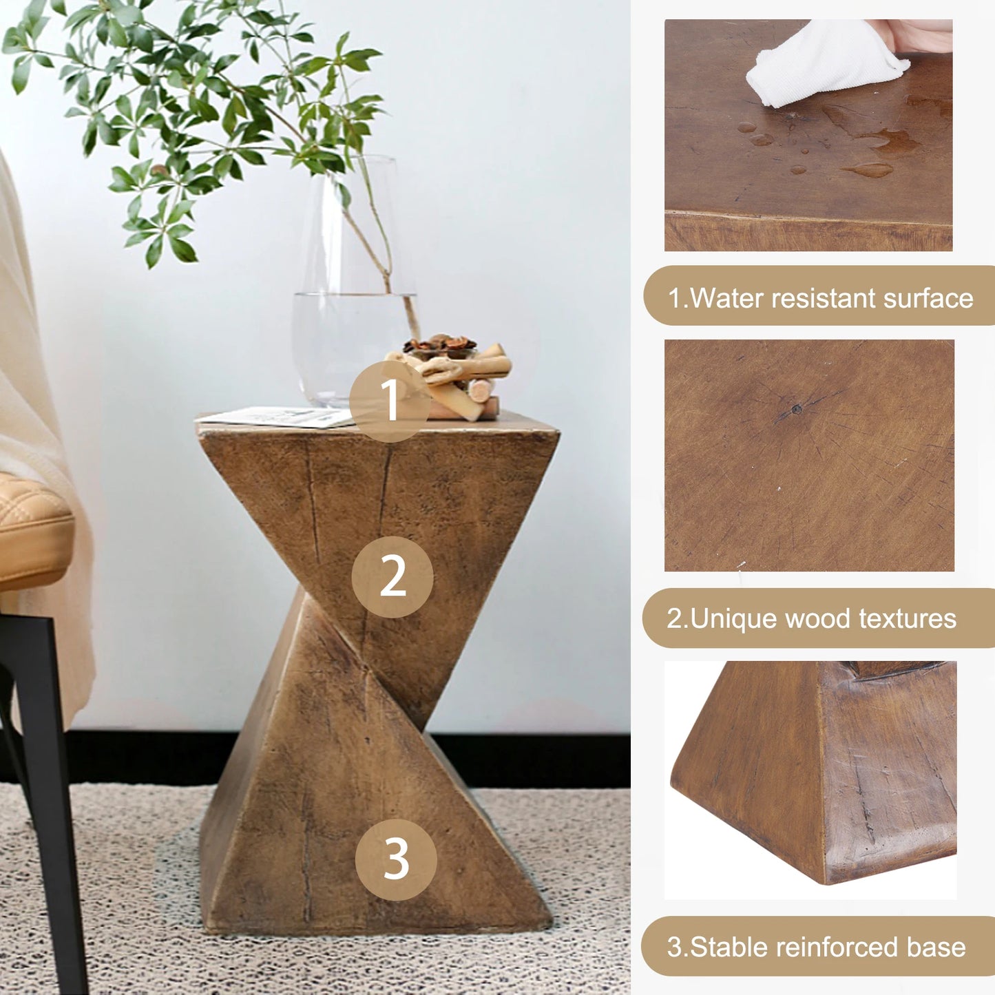 Lightweight Concrete Accent Table Triangle Modern Geometry Indoor Outdoor