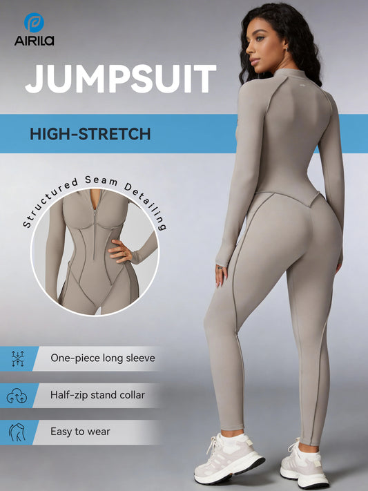 Zip Front Yoga Pilates Jumpsuit For Women Tummy Control