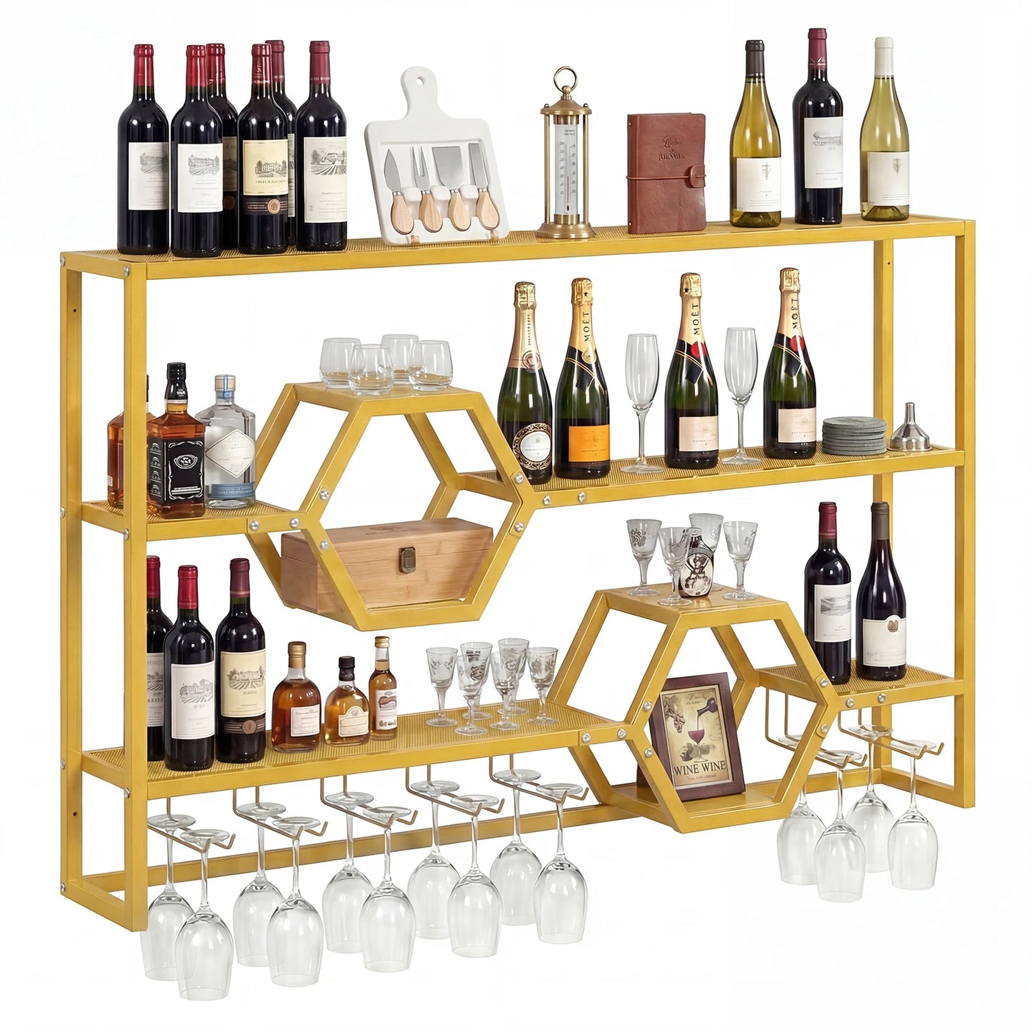 HOMASIS Wall Mounted Wine Rack With Glass Holder