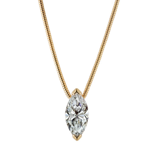 S925 Sterling Silver 1CT Marquise Moissanite Pendant with Snake Bone Chain Exquisite Jewelry Plated with 18k Gold