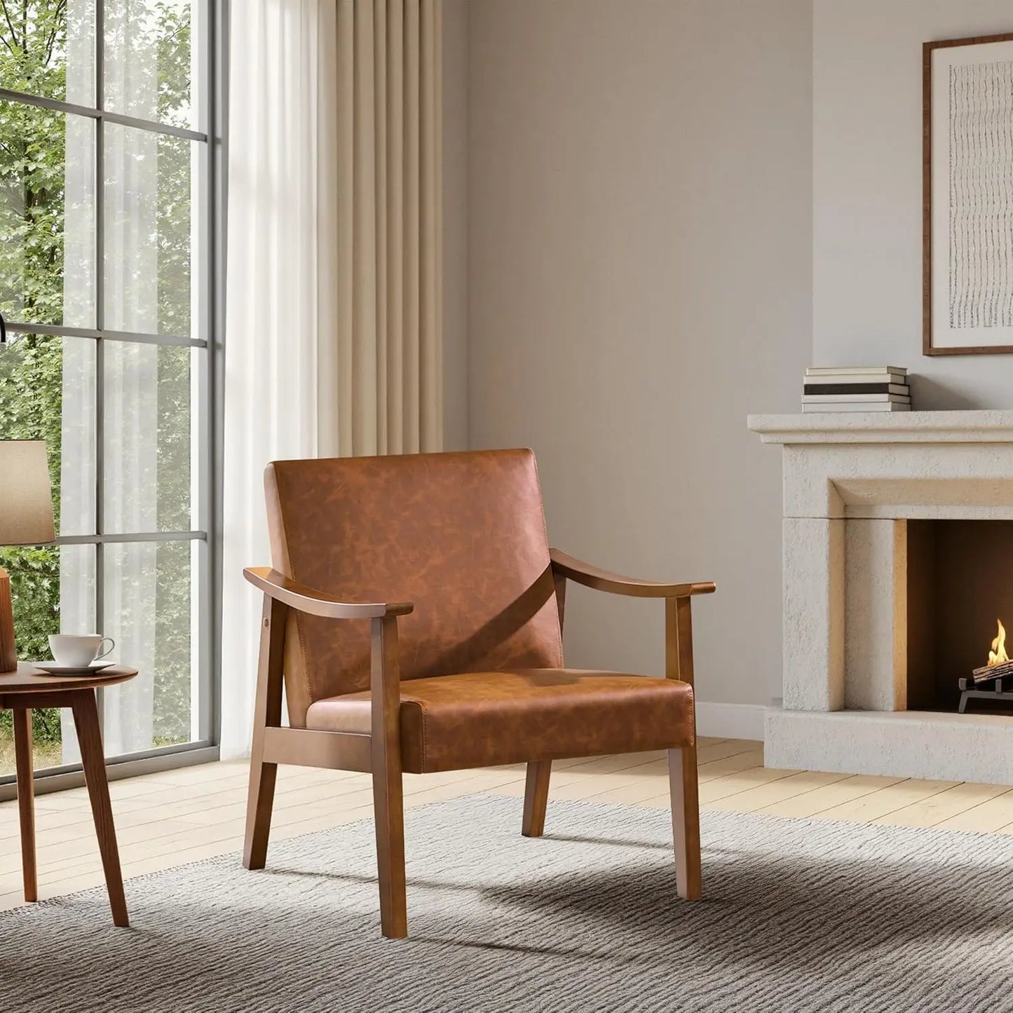 Mid-Century Modern Armchair With Solid Wood Legs For Living Room