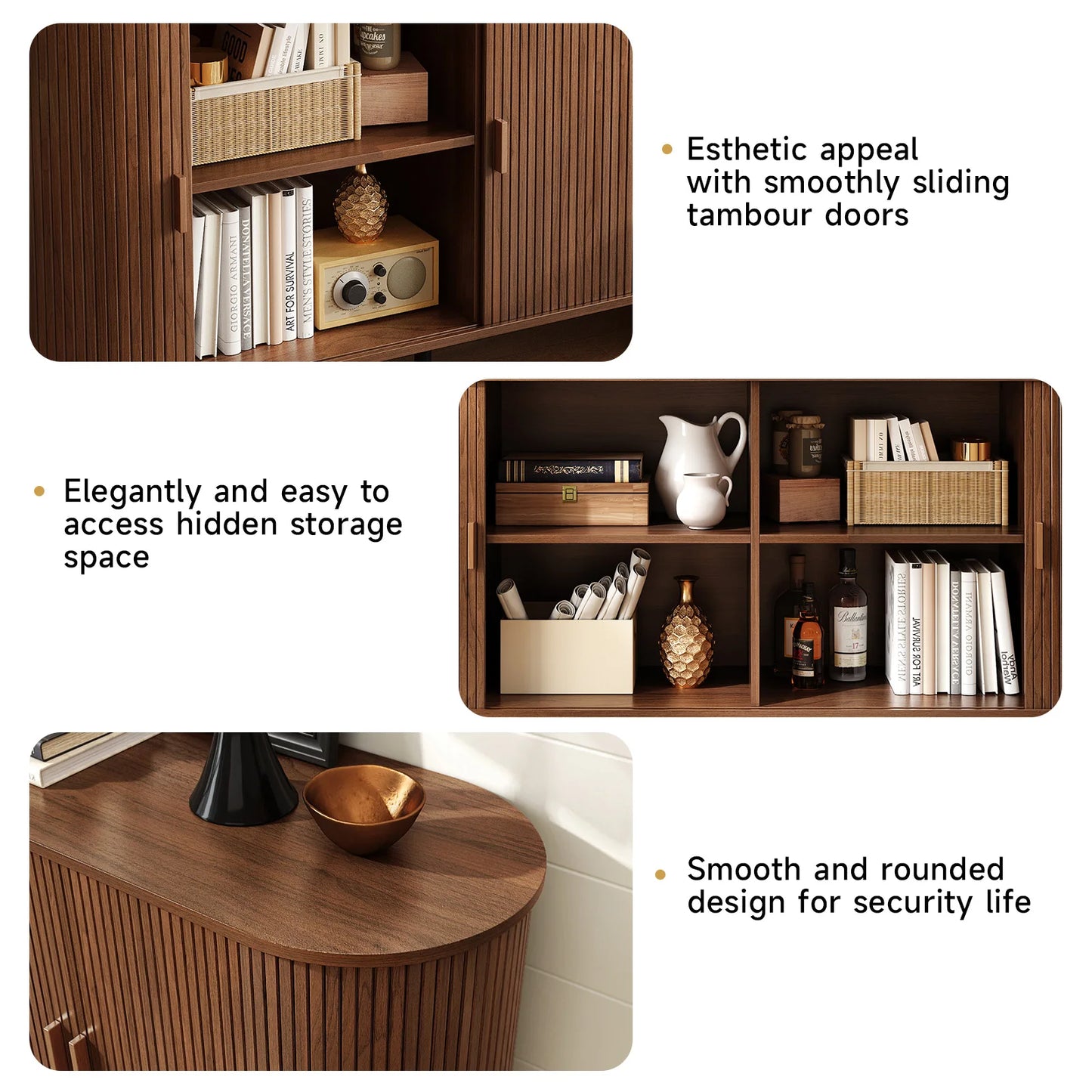 55" Sideboard Buffet Cabinet, Storage Cabinet  Adjustable Shelf, Wood Fluted Accent Coffee Bar Console Table for Kitchen