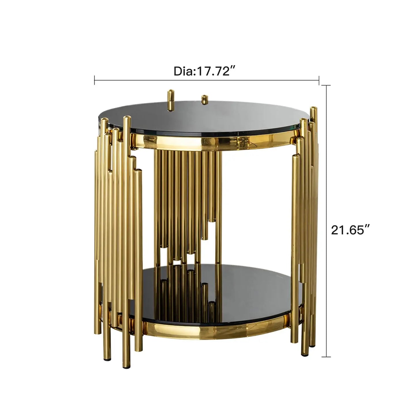 17.72" Round Sofa Side Table, 2-Tier Black Tempered Glass End Table with Gold Stainless Steel Frame for Living, Customized