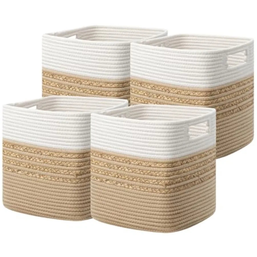 Set Of 3 Water Hyacinth Storage Cubes With Durable Handles