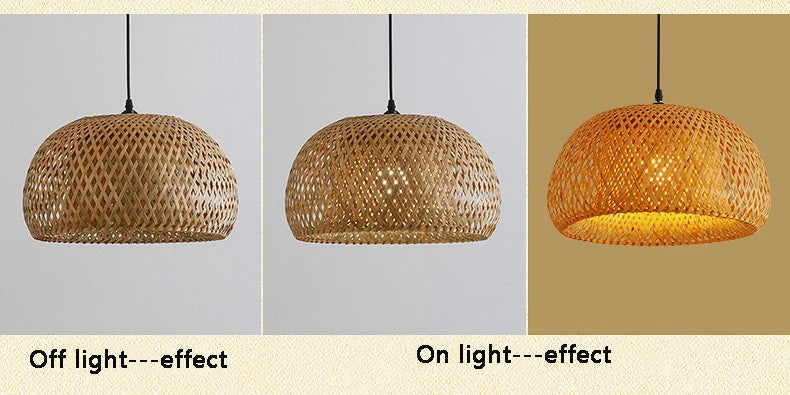 Molden Bamboo Lantern Pendant Light Natural Rattan E27 LED Chandeliers