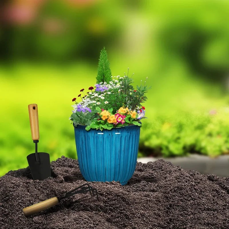 Round Recycled Plastic Planter With Drainage Holes For Outdoor Succulents