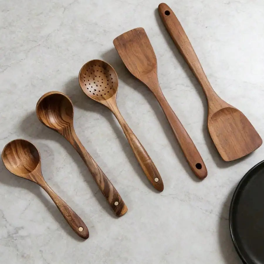 Wooden Spoons Set Durable Kitchen Utensils Baking Accessories