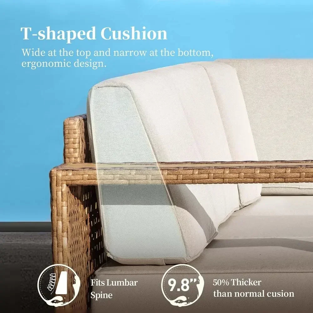 L Shaped Outdoor Sectional Sofa With Cushions For Patio Garden