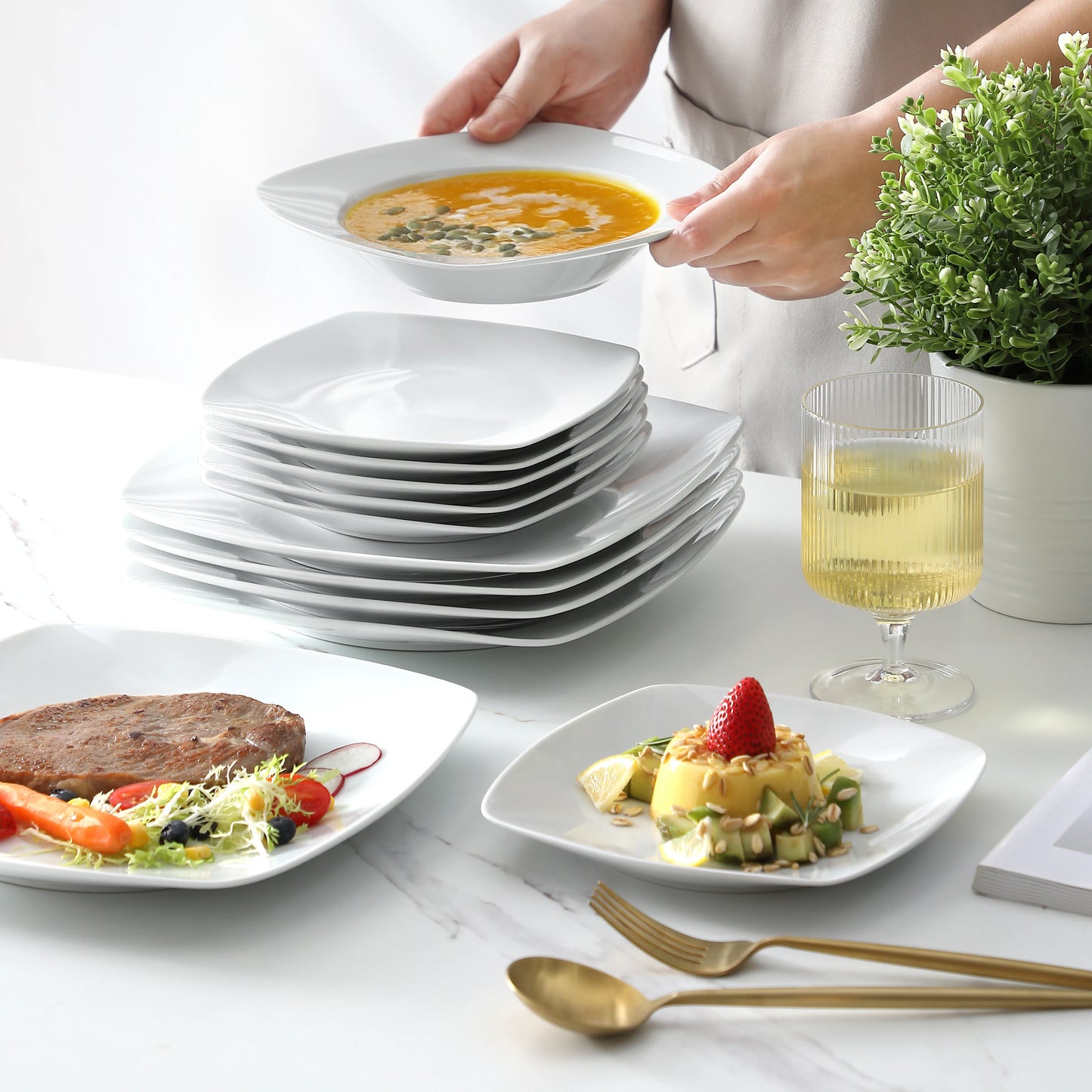 MALACASA Julia 18-Piece Dinnerware Set Service For 6