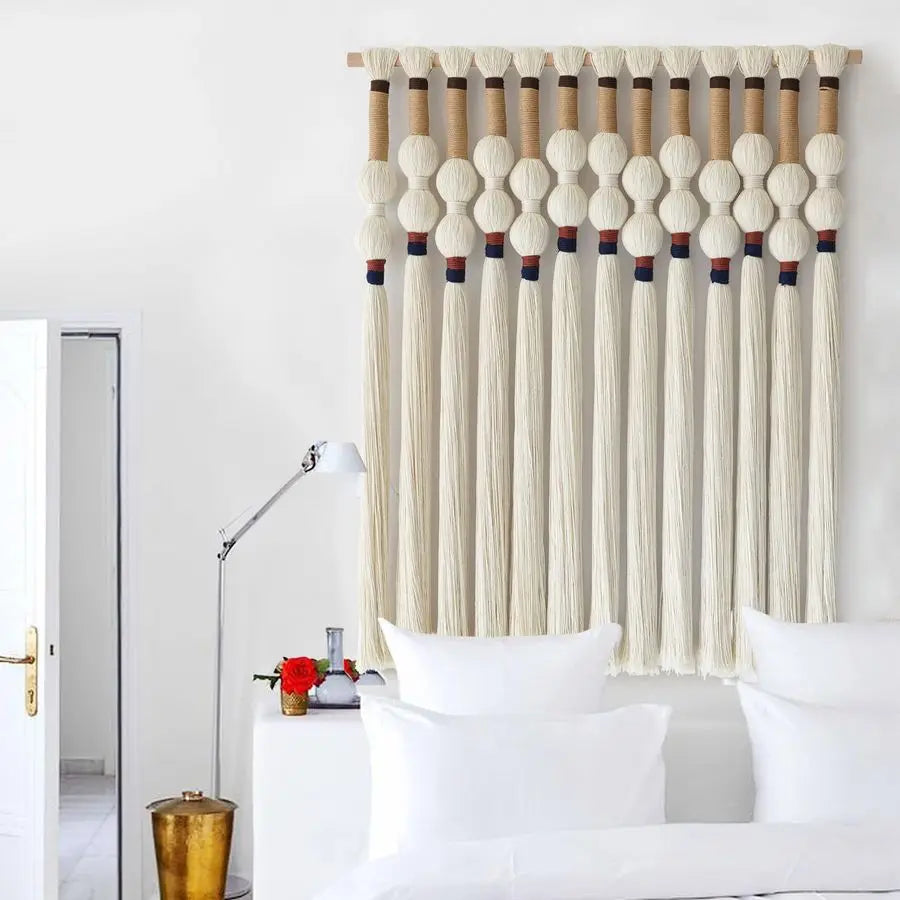 Macrame Wall Hanging Handmade Boho Art with Tassel Fringe