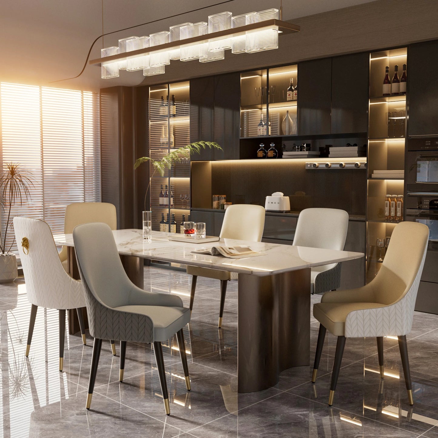 Modern PU Leather Dining Chairs Set Of Two With Metal Legs Tufted Back