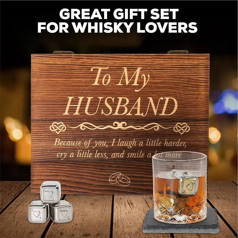 ZUIDID Anniversary Engraved Whisky Glass Gift Set For Husband