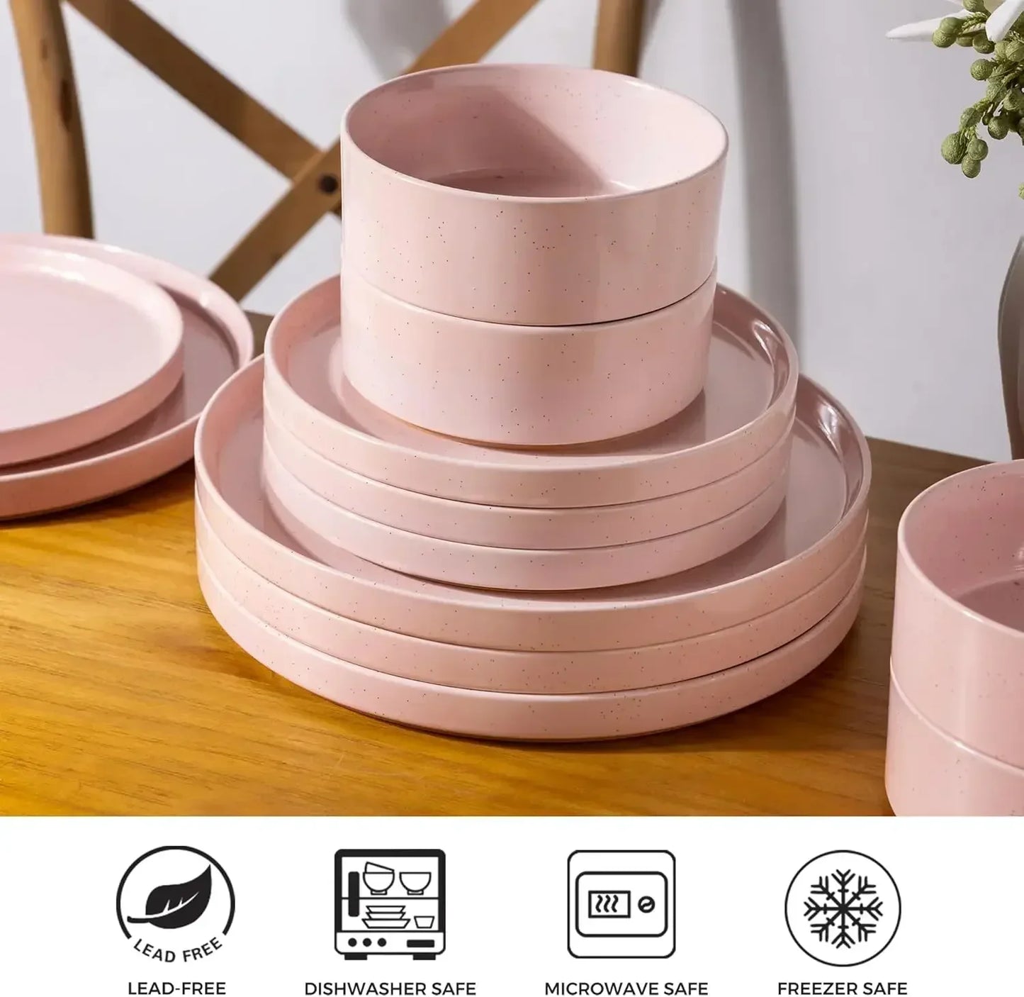 Speckled Ceramic Dinnerware Set With Stoneware Plates And Bowls Dishwasher Safe