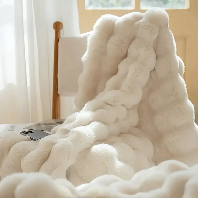 ROSEKINDCN Cozy Faux Rabbit Fleece Blanket Throw