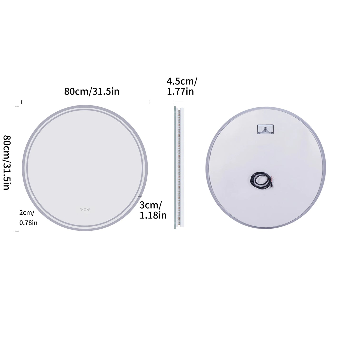 LUVODI Round Bathroom Mirror With Touch Screen LED Anti-Fog