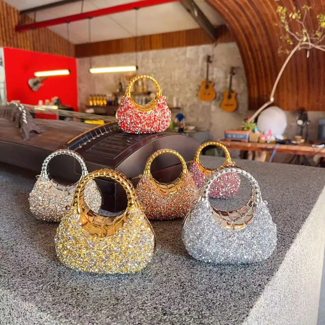 Heart Shaped Sequin Diamond Evening Bag Clutch for Weddings