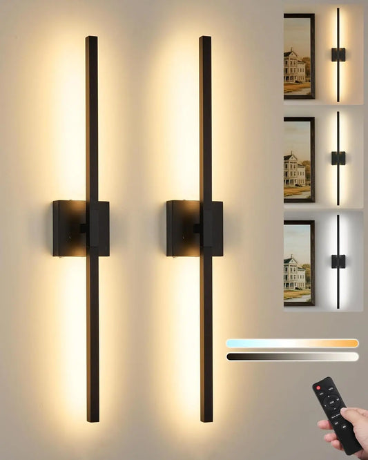 Wireless Rechargeable Wall Sconces Set of Two with Remote, Dimmable 3000K-6000K, Timer Function for Living Room, Bedroom