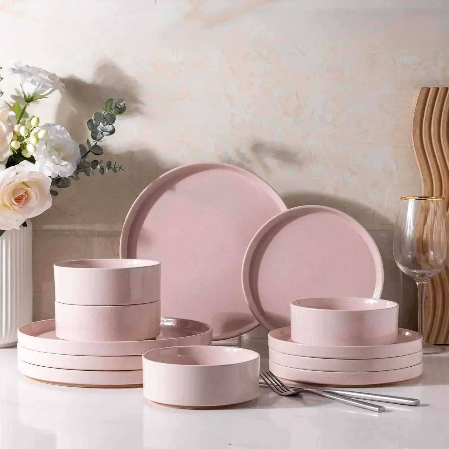 Speckled Ceramic Dinnerware Set With Stoneware Plates And Bowls Dishwasher Safe