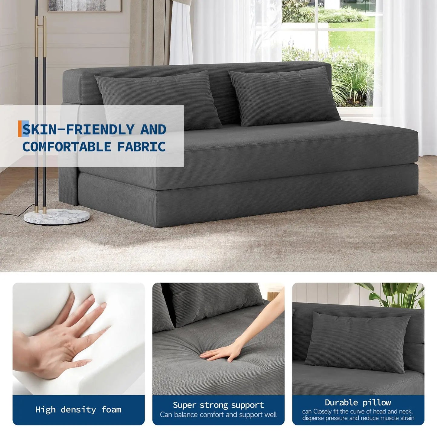 HobbyLane 4 In 1 Corduroy Folding Sofa Bed With Pillow