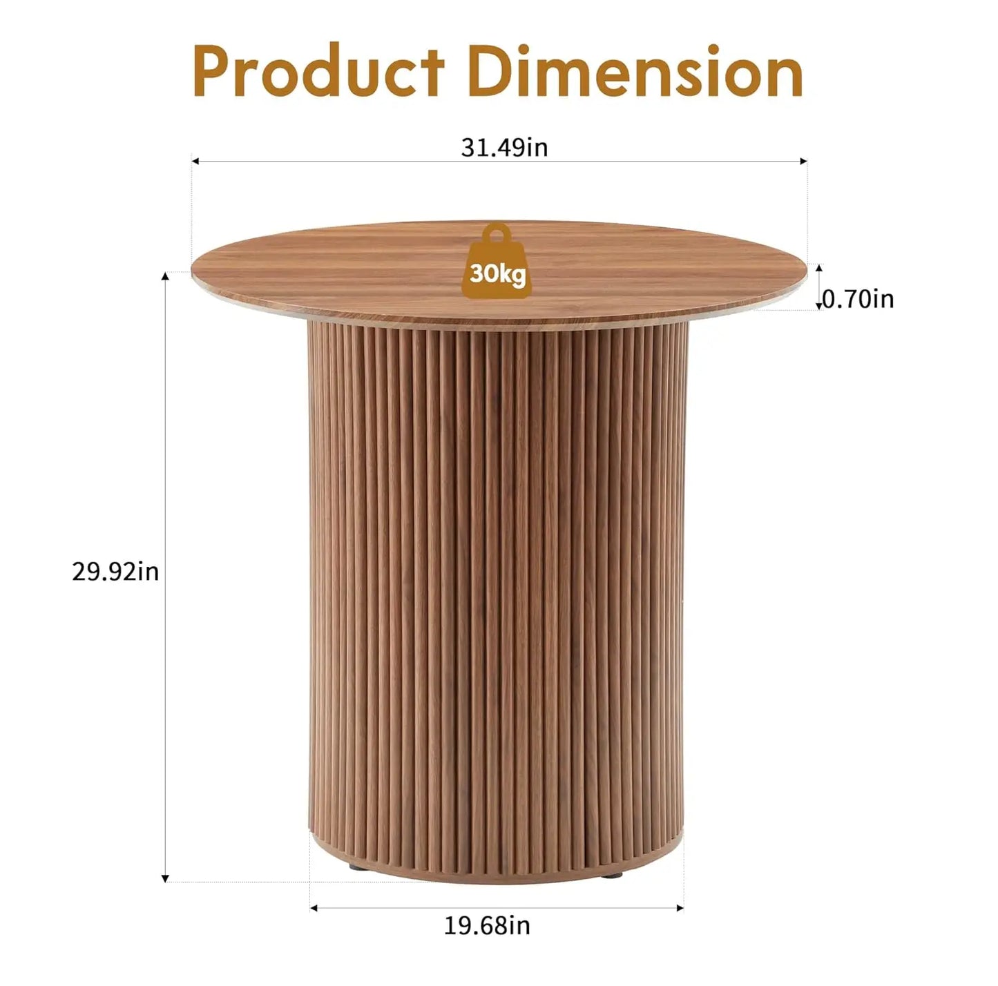 31.5" Round Dining Table for 2 People, Small Kitchen Dinner Table with Fluted Wood Base, Farmhouse Circle Dining, Customized
