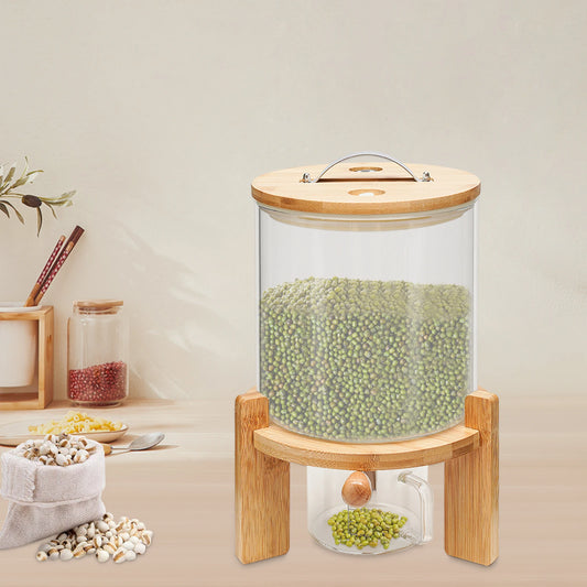 Airtight Glass Dry Food Storage Cereal Dispenser With Bamboo Lid