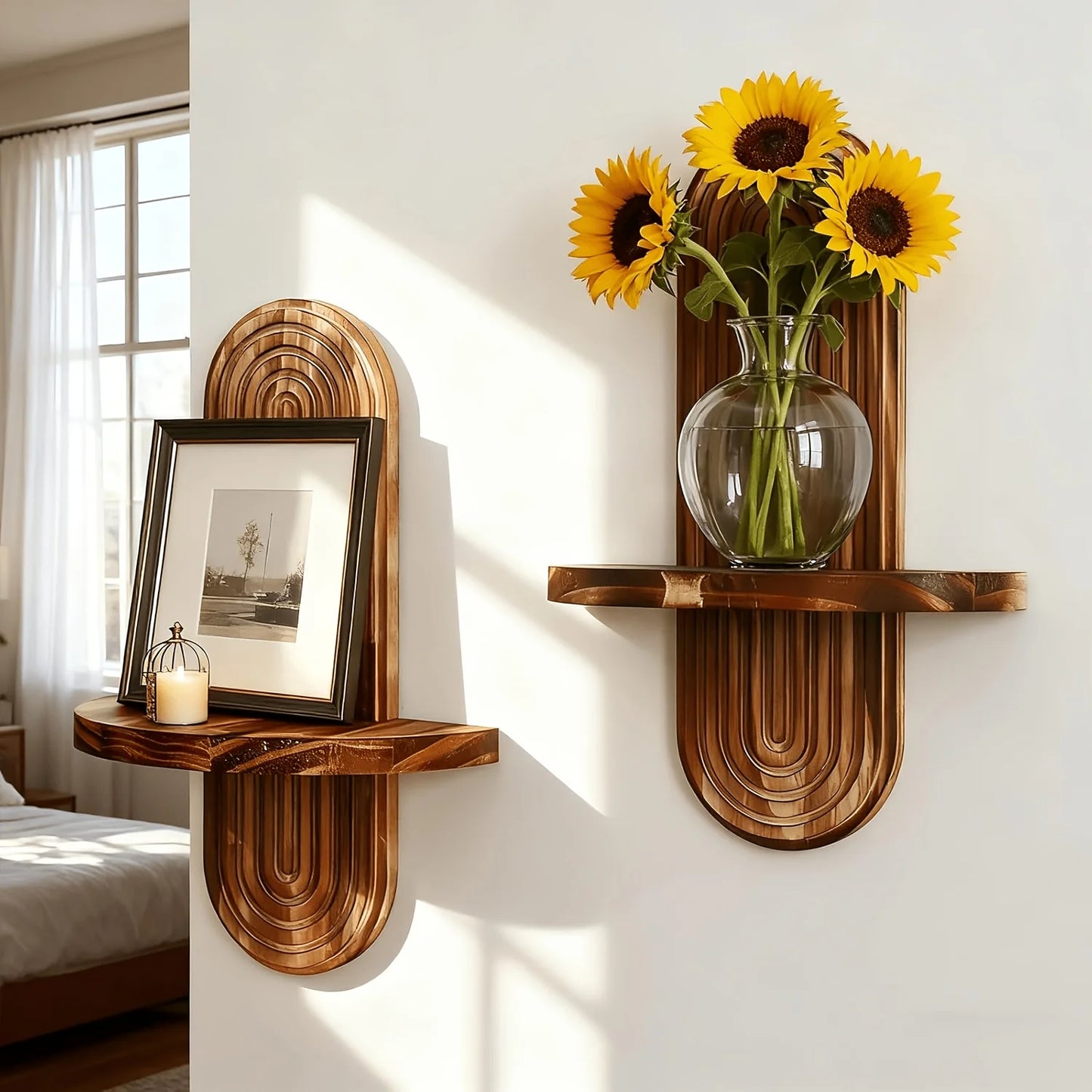 Taylor Brown Two-Piece Boho Plant Wall Shelf Set Floating Shelves