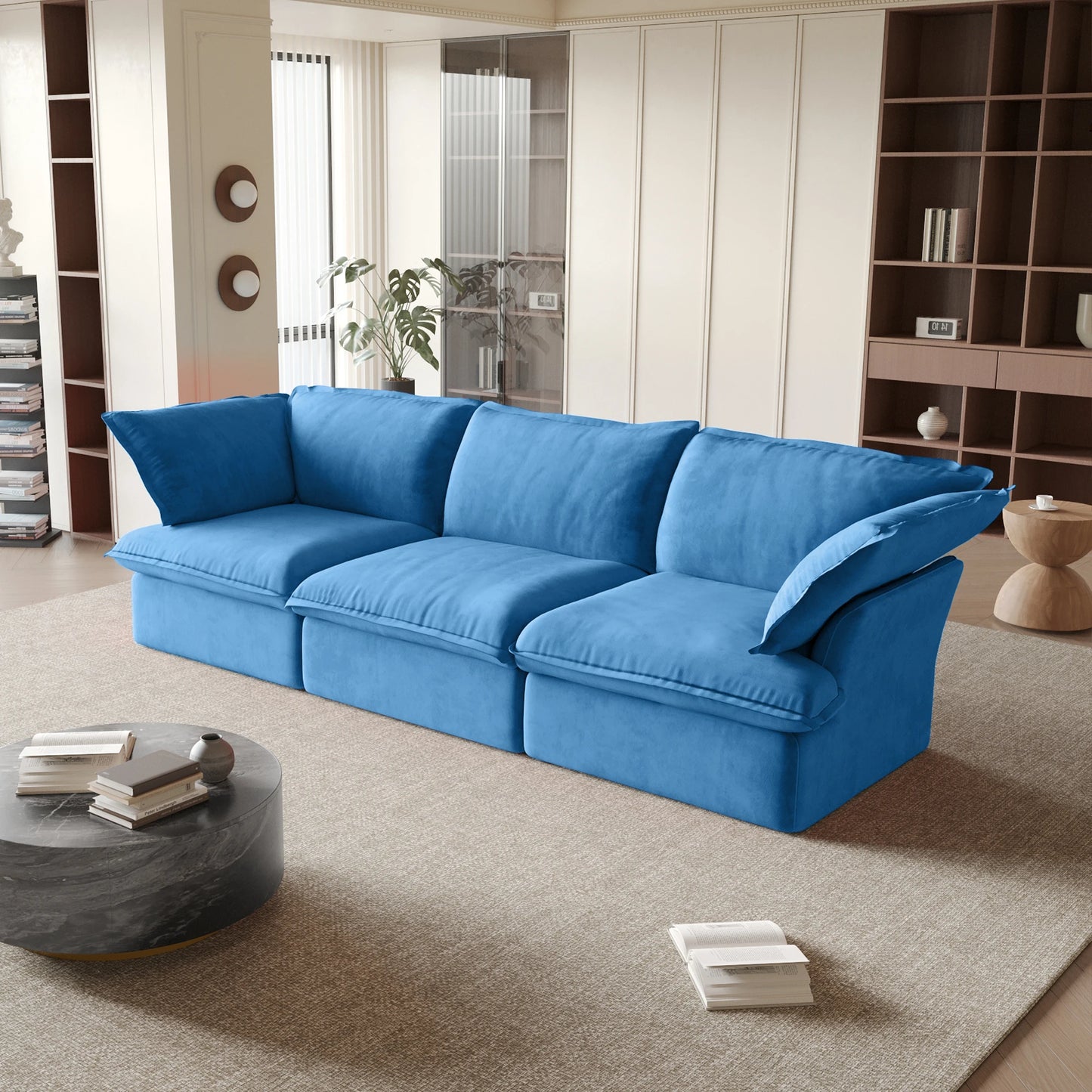 122.82" Velvet Sectional Sofa for Living Room Comfy Convertible  Couches Cushion Covers Removable 2 Corners and an Armless Sofas