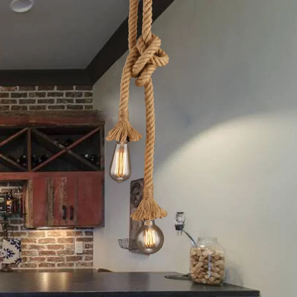 COOINJOY Industrial E27 Hemp Rope Pendant Lights