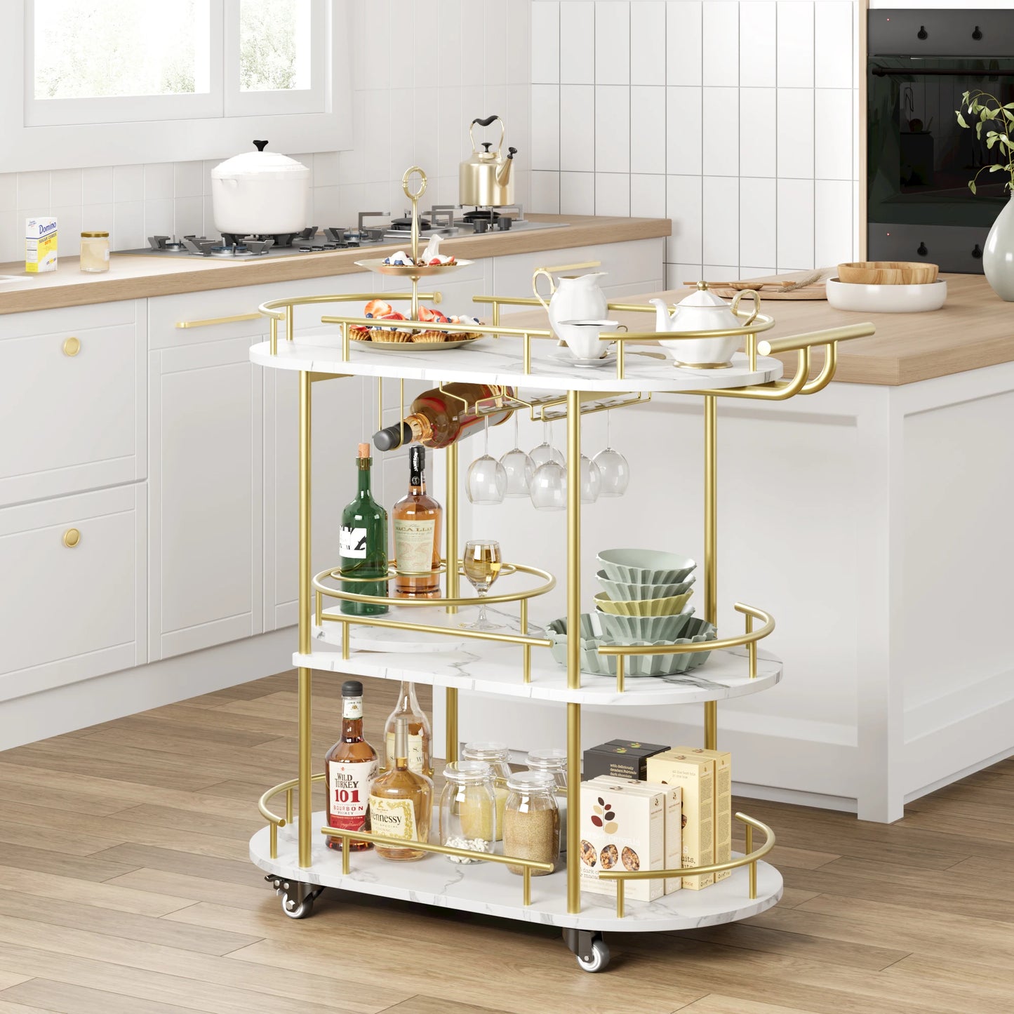 TWISTER.CK Four-Tier Bar Cart With Wine Rack And Glass Holder