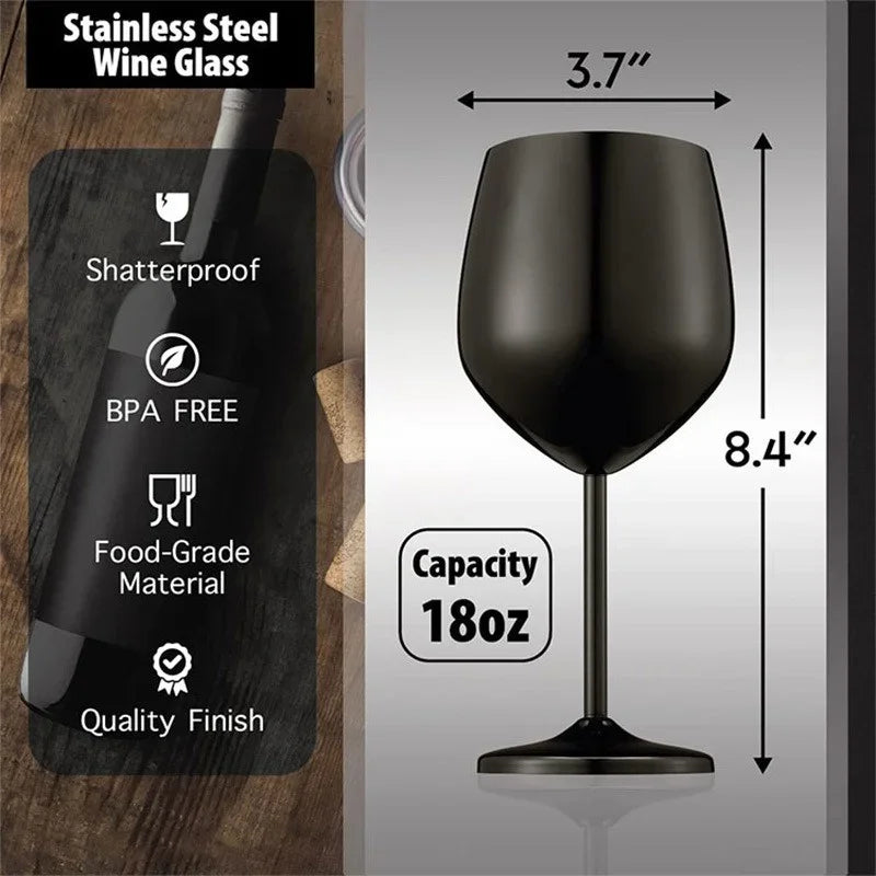 Stainless Steel Goblet Wine Glass Unbreakable Bar Glass