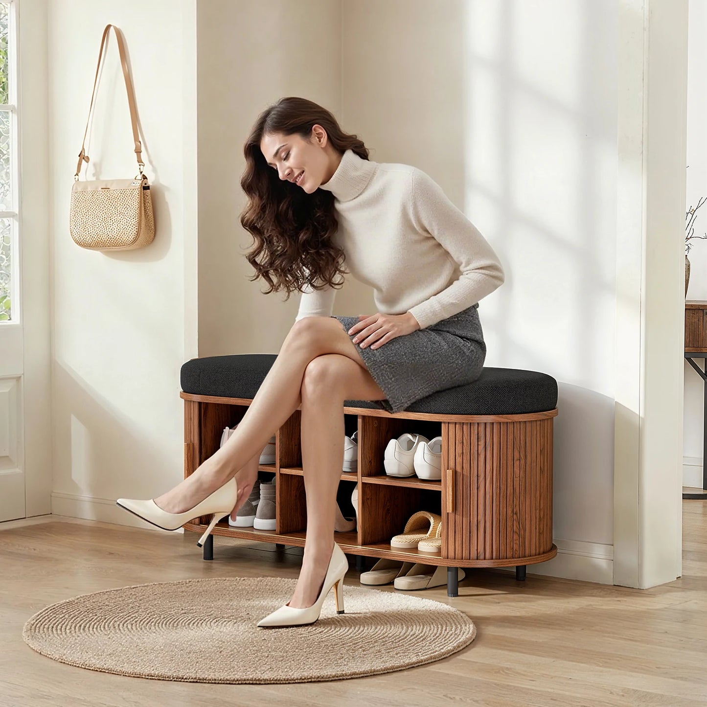 Shoe Storage Bench 3 Tier Organizer With Cushion