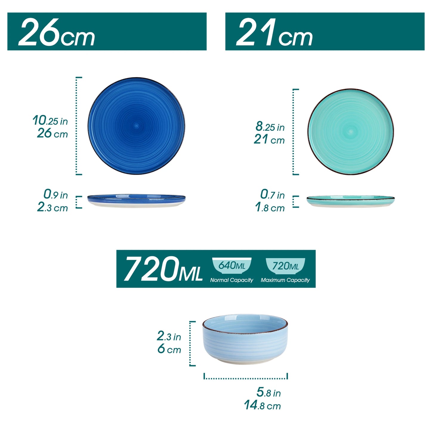 MALACASA Ceramic Dinnerware Set Handpainted Spirals Pattern