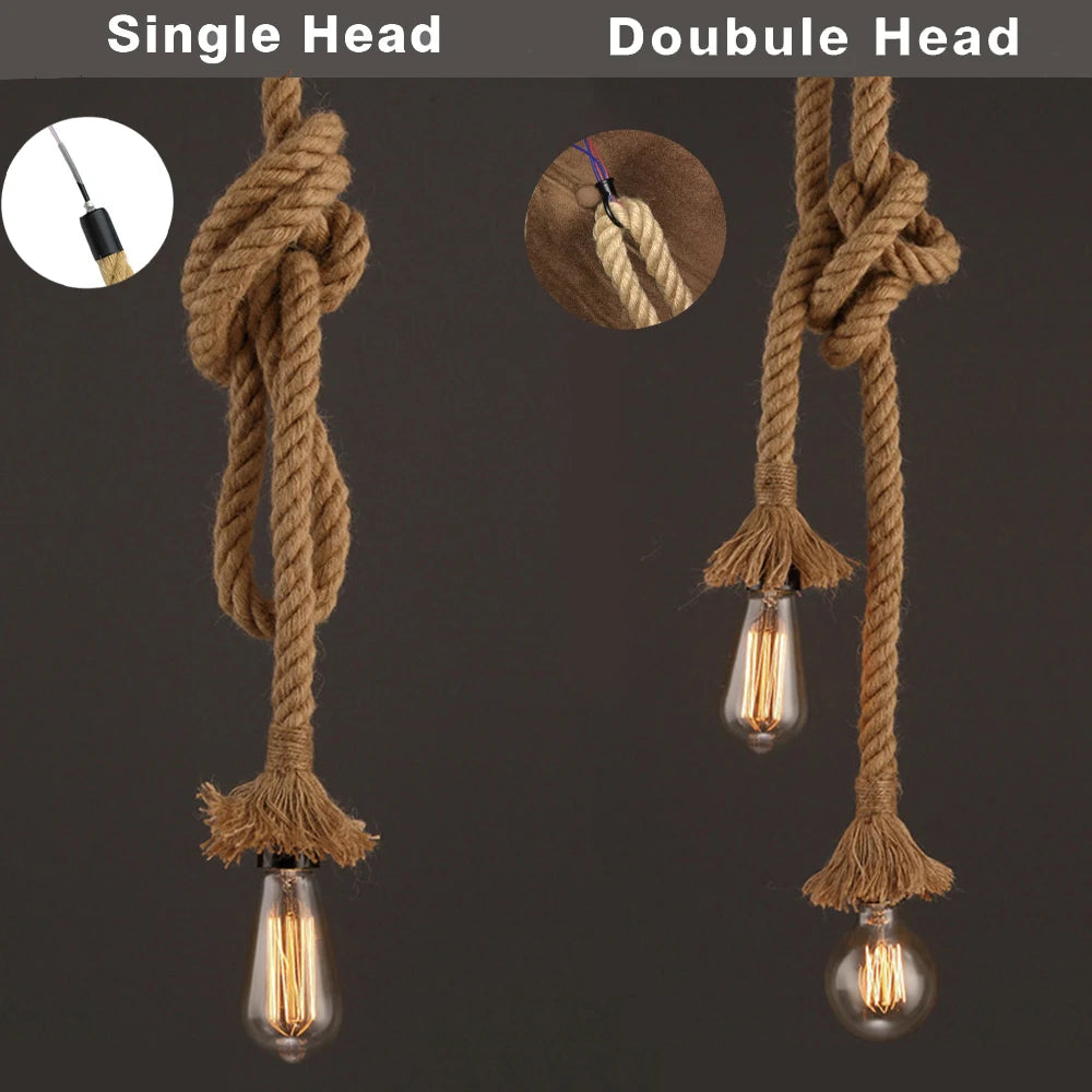 COOINJOY Industrial E27 Hemp Rope Pendant Lights